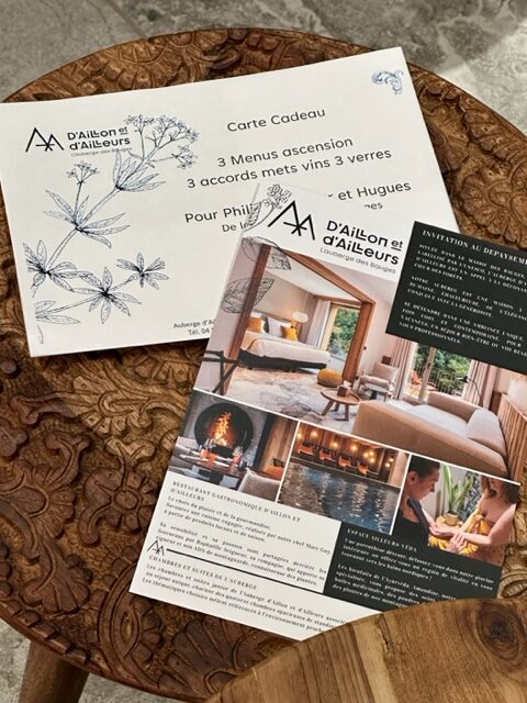 Bon cadeau de l'Auberge d'Aillon et d'Ailleurs avec menus Ascension et accords mets et vins